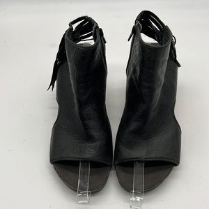 OTOT Black Leather Booties with Wedge Heel and Peep Toe size 11